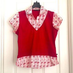 Westside Red White Top L 14 Collar Short Sleeves
